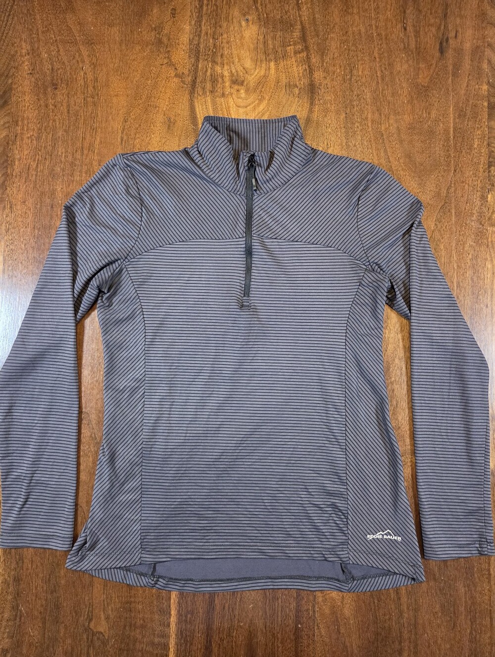 Eddie Bauer Striped 1/4 Zip Pullover Grey Black Technical Long Sleeve Size M